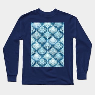 Icy Mermaid Snowflake Scales in Denim Blue Long Sleeve T-Shirt